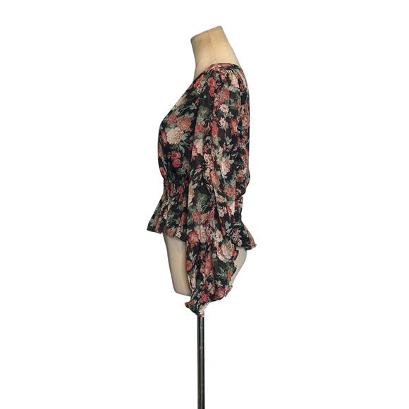 Express black red floral long sleeves blouse size XS - Picture 10 of 16
